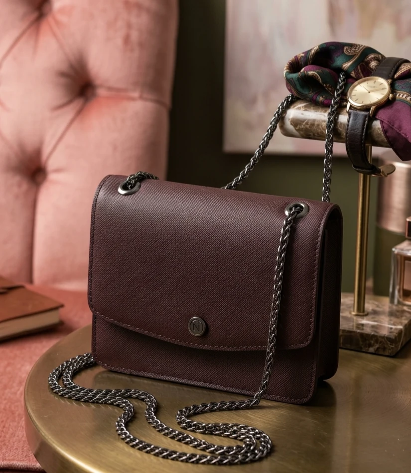 Burgundy Chain Shoulder Bag