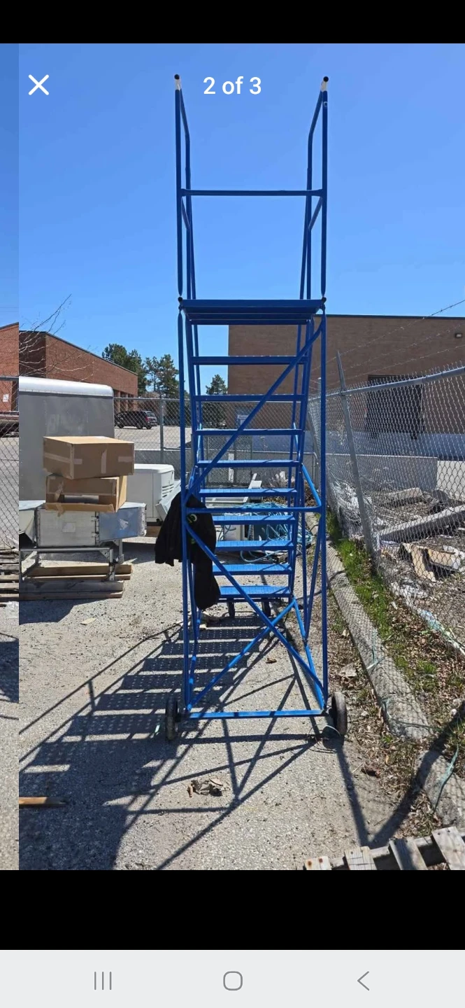 Blue Rolling Ladder with Platform