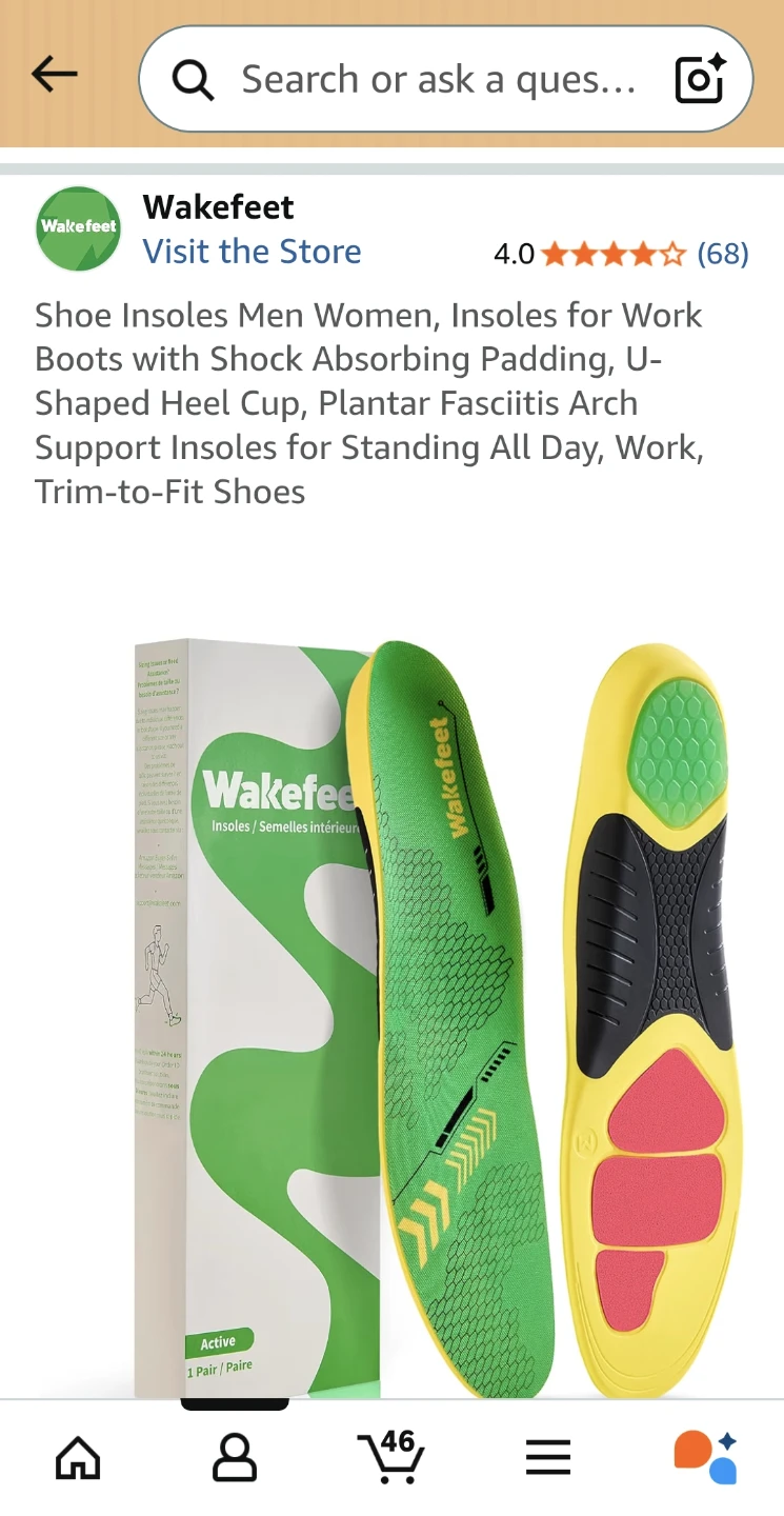 Wakefeet Active Insoles - Shock Absorbing Arch Support