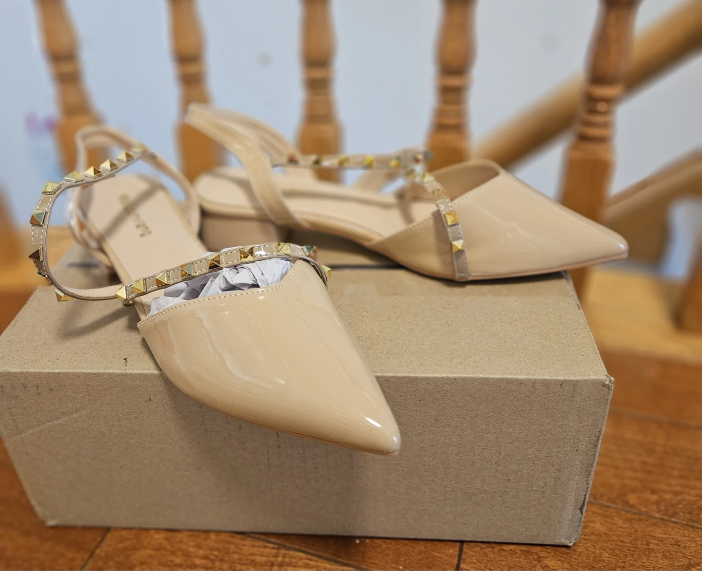 New Women's Studded Slingback Flats - Beige - photo 3