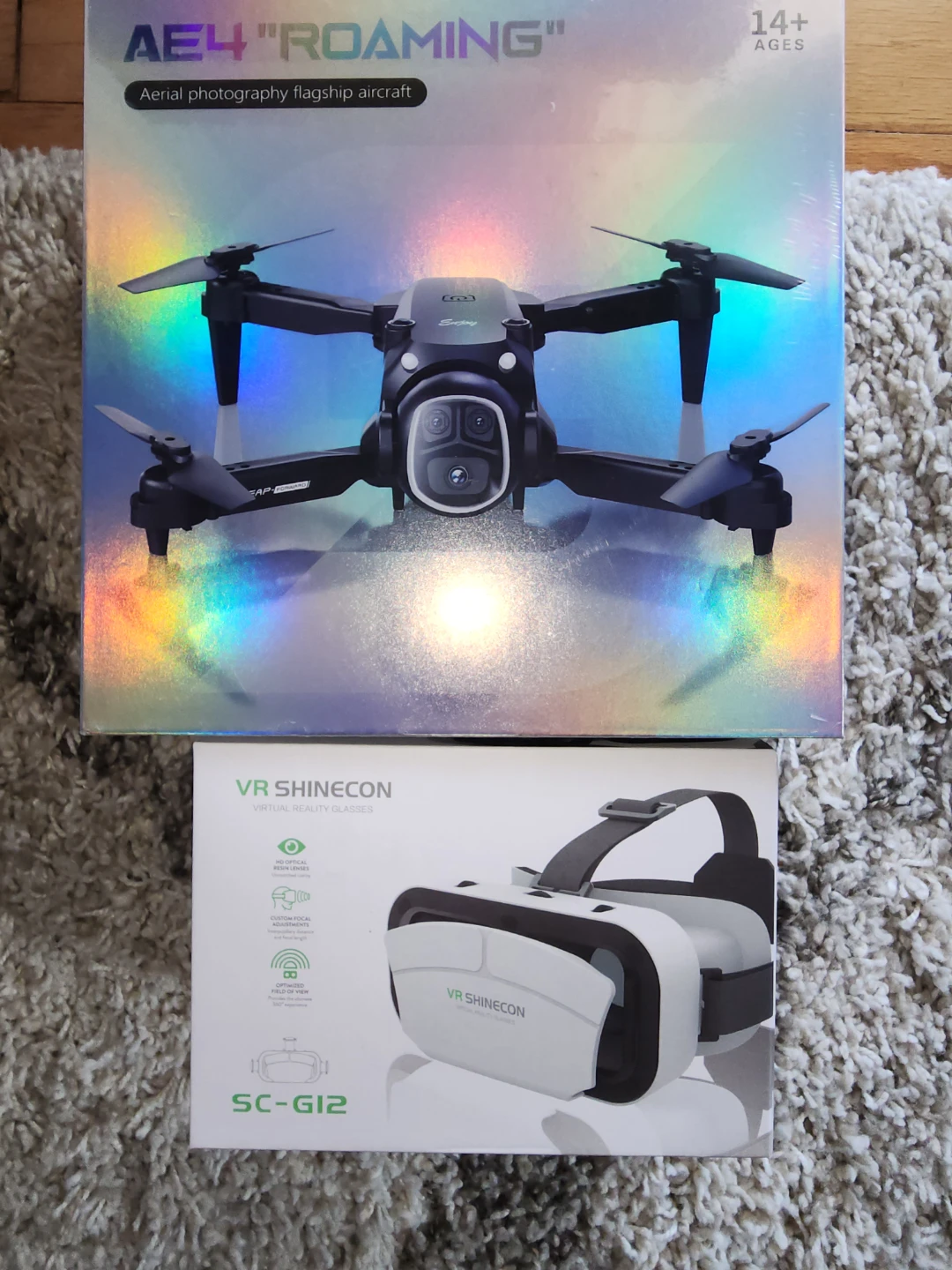 AE4 "Roaming" Drone and VR Shinecon SC-G12 VR Headset Bundle