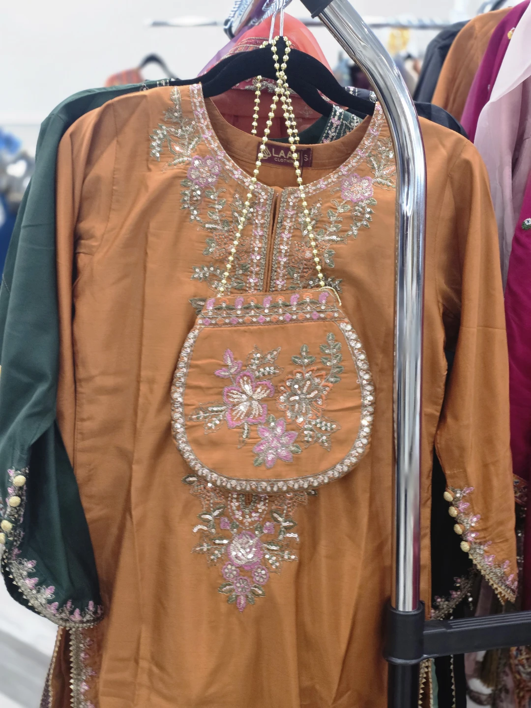 Orange Embroidered Kurti with Matching Bag