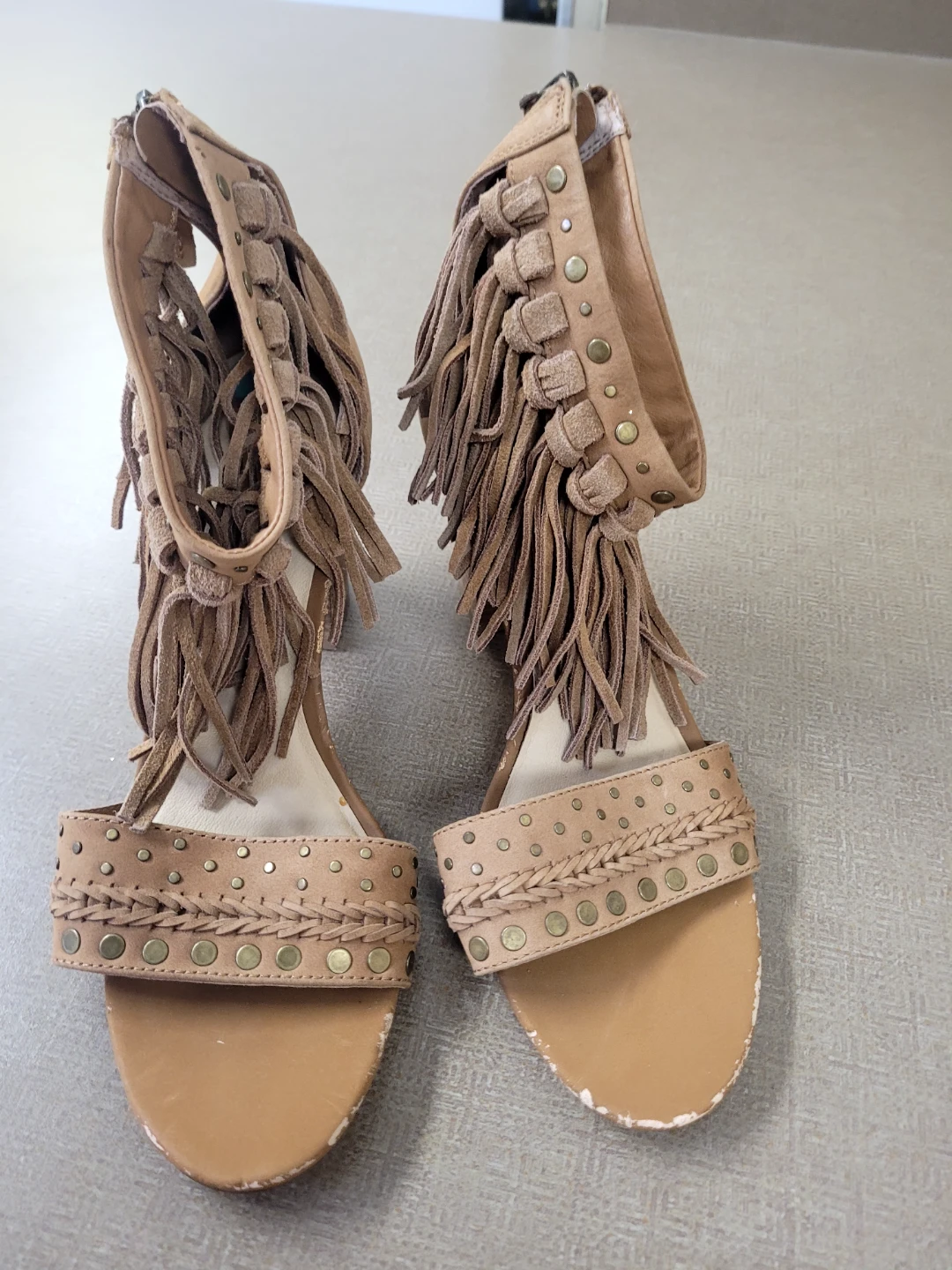 Sbicca Fringe Heeled Sandals Size 8