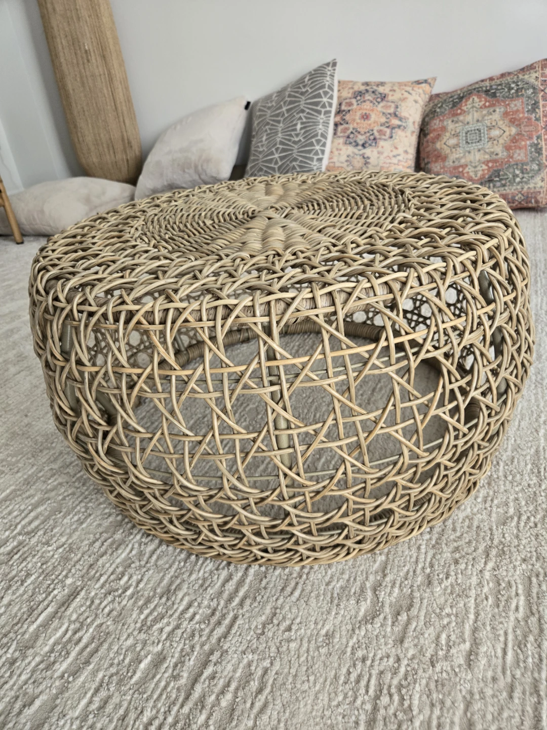 Boho-Chic Wicker Drum Coffee Table