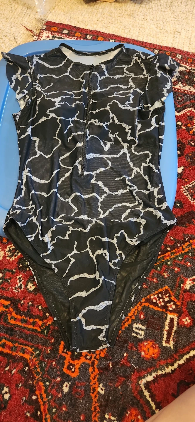 New Women's Black & White Patterned One-Piece Swimsuit - Size M