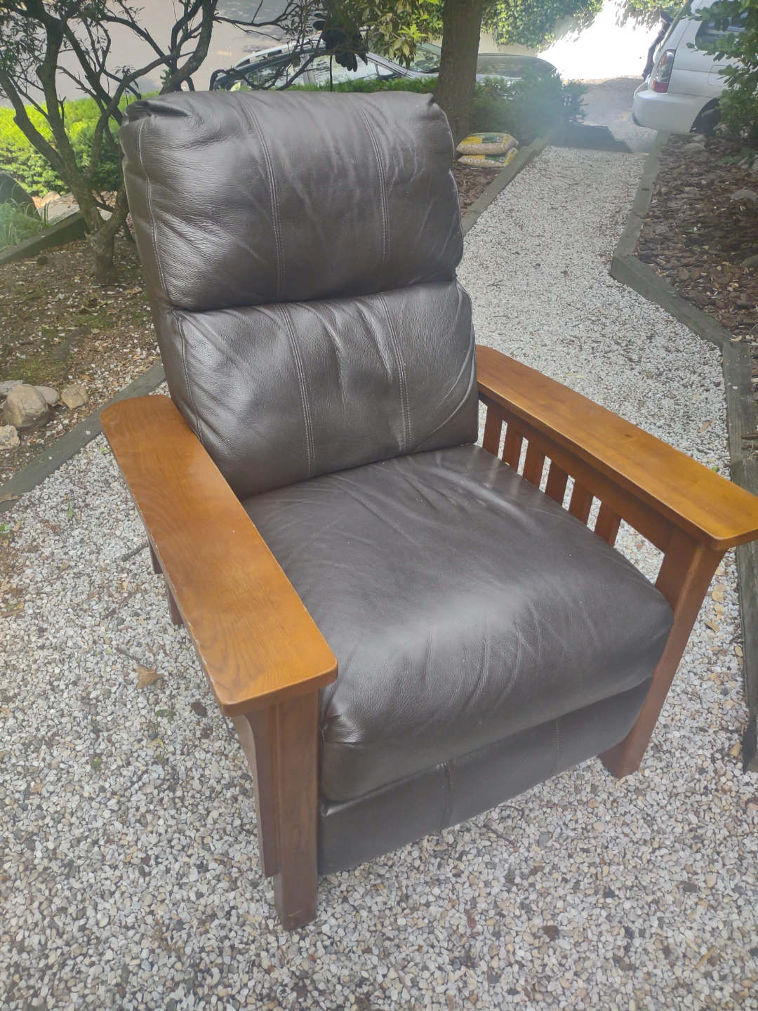 Leather Recliner Chair with Wooden Arms