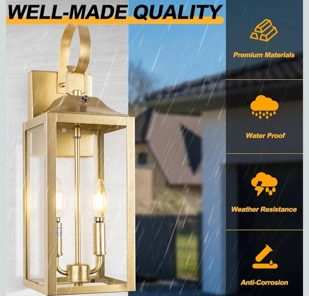 Gold Outdoor Wall Lantern with Dusk to Dawn Sensor - photo 5