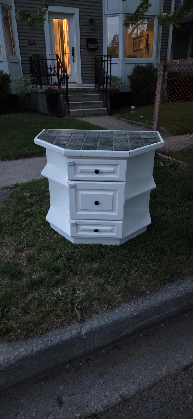 White Microwave Stand with Tile Top and Drawers