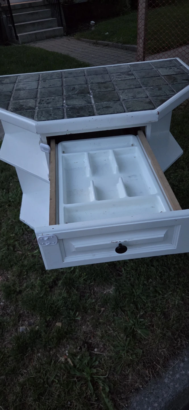 White Microwave Stand with Tile Top and Drawers - photo 2
