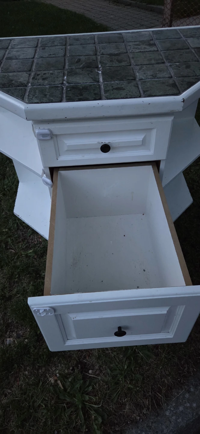 White Microwave Stand with Tile Top and Drawers - photo 3