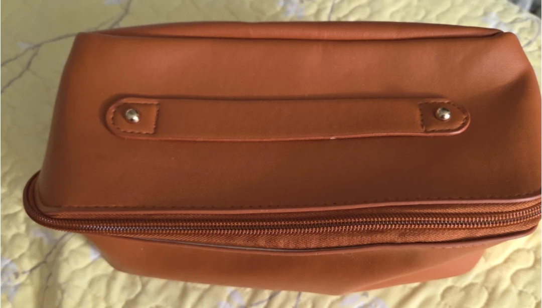 Brown Faux Leather Cosmetic Bag