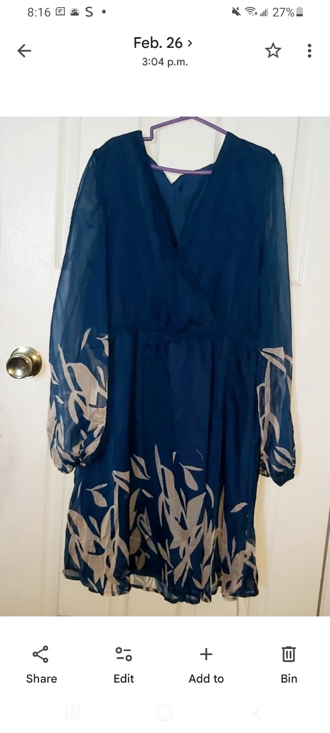 Women's Blue Floral Print Long Sleeve Dress - photo 2