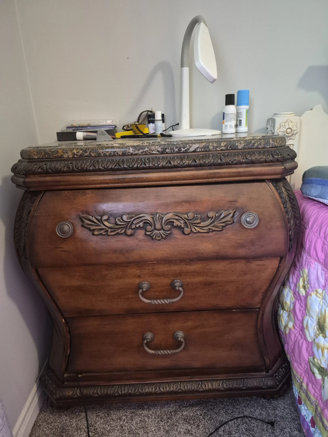 Wooden Nightstand with Marble Top - photo 3
