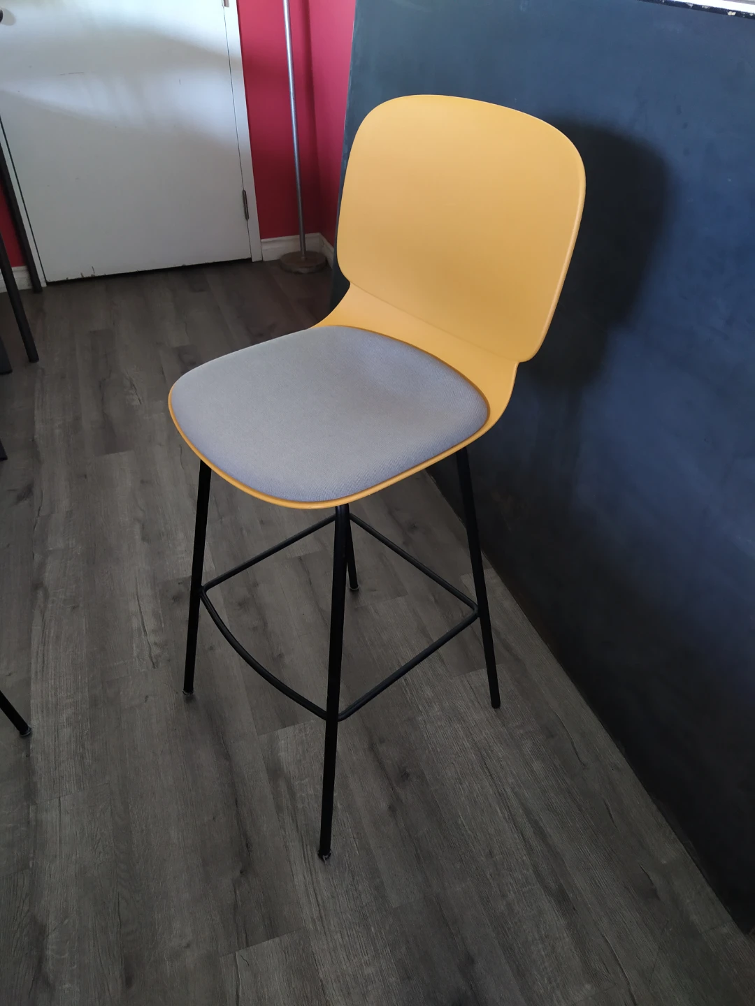 Yellow Bar Stool with Grey Seat