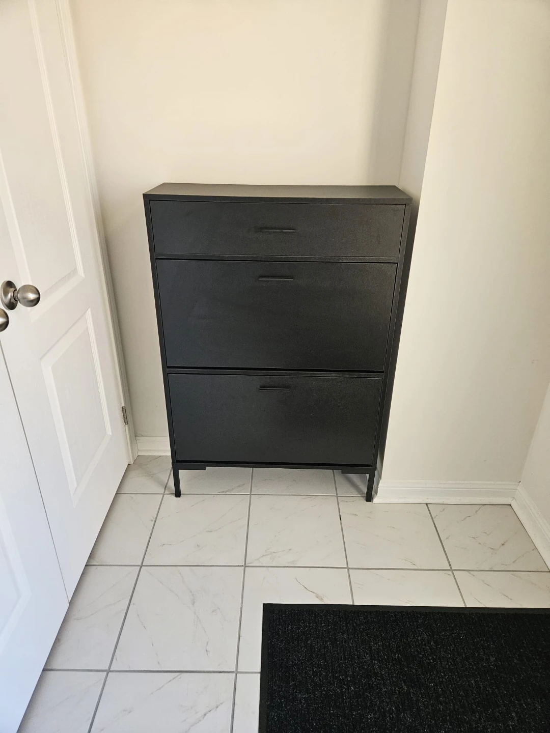 Black 3-Tier Shoe Cabinet with Drawer