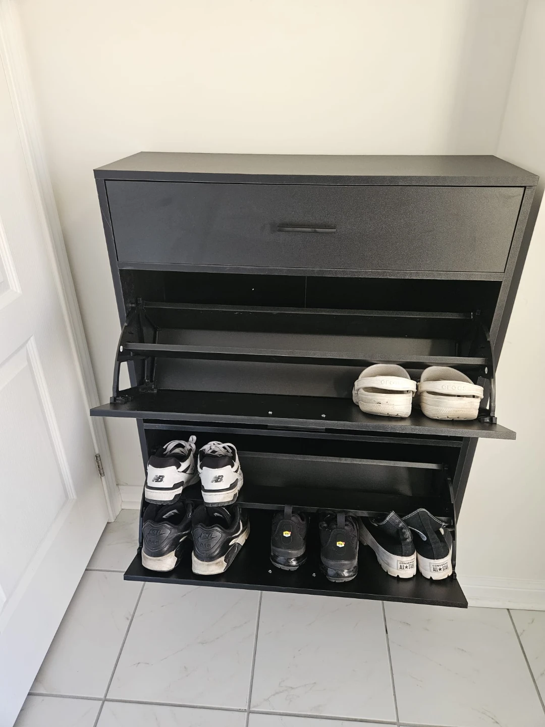 Black 3-Tier Shoe Cabinet with Drawer - photo 2