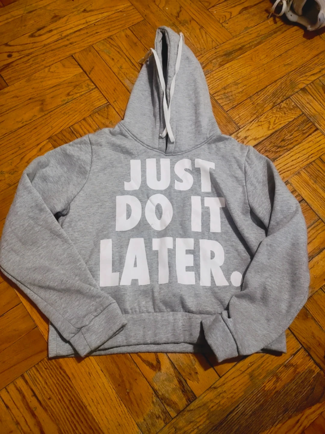 Grey "Just Do It Later" Graphic Hoodie size large kids used