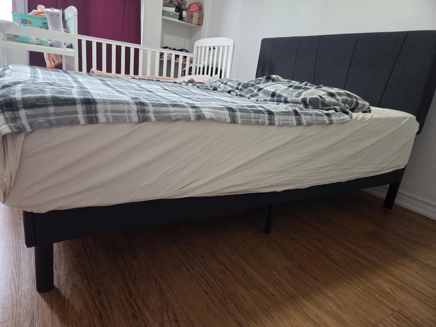 Grey Upholstered Headboard and Bed Frame - photo 5