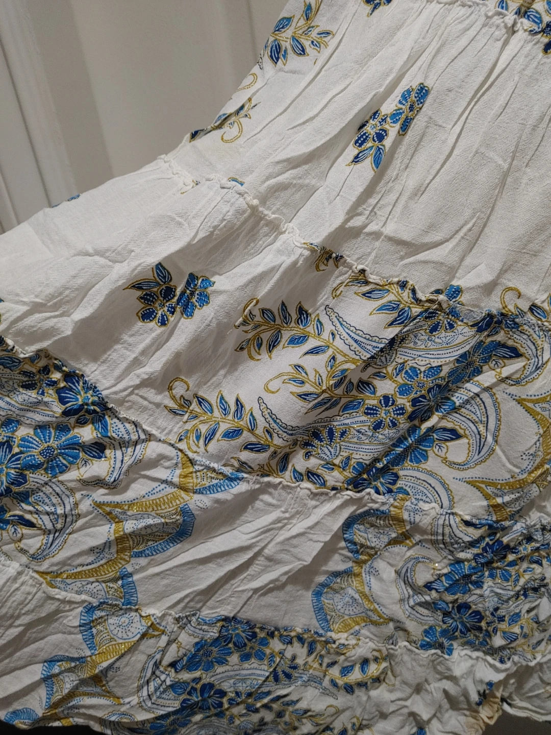 White Tiered Maxi Dress with Blue Floral Print - photo 3