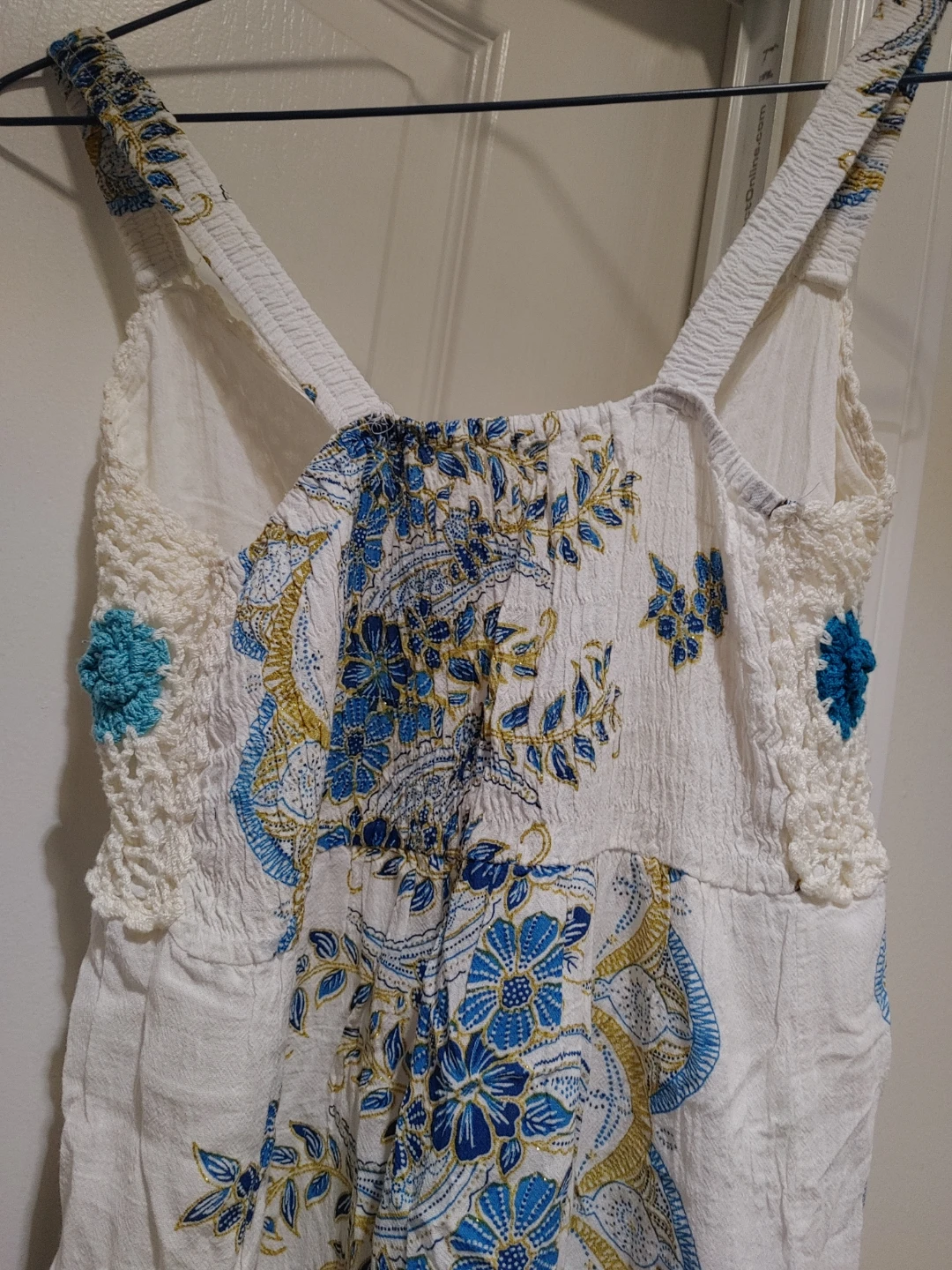 White Tiered Maxi Dress with Blue Floral Print - photo 4