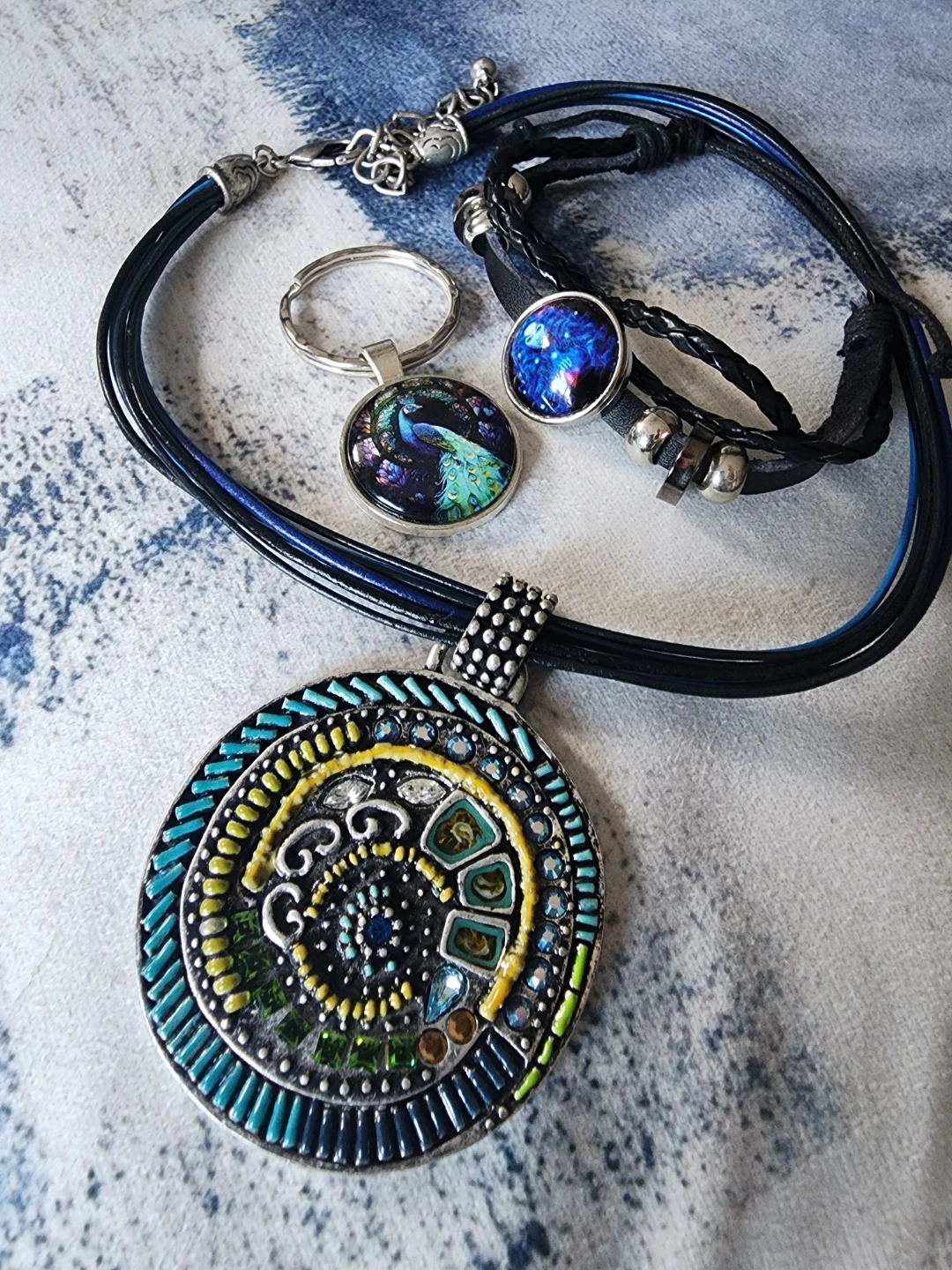 Chico's Boho Pendant Necklace with Matching Bracelet & Keychain