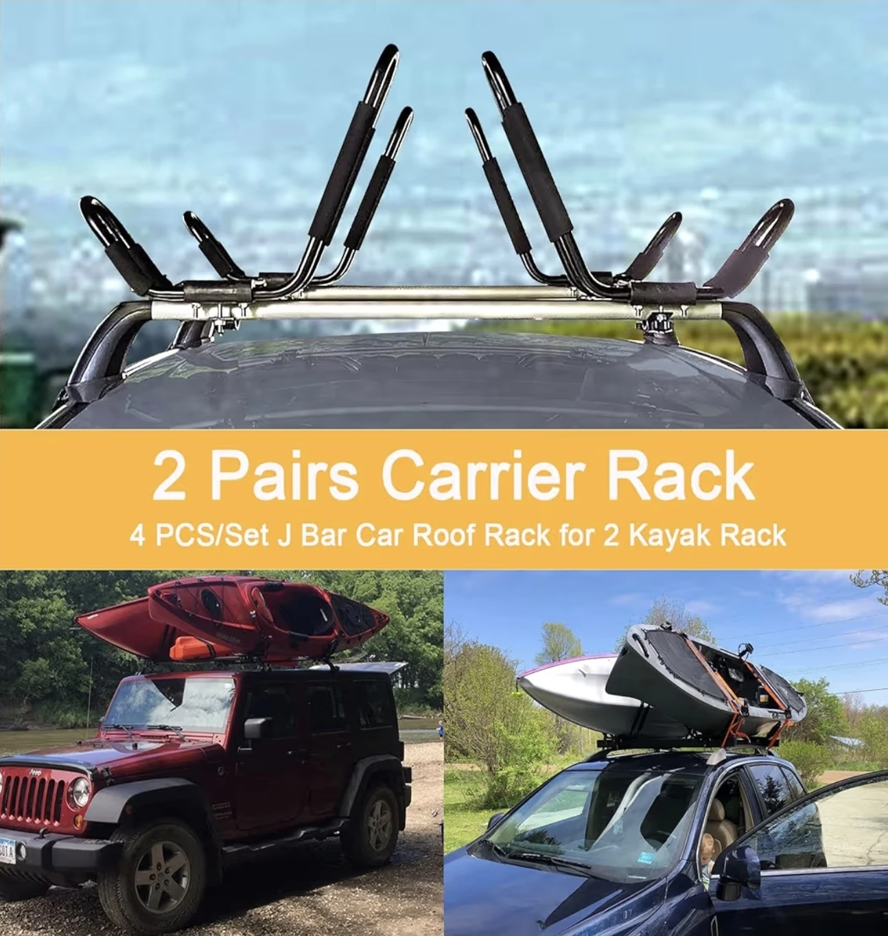 2 Pairs J Bar Kayak Carrier Rack Set for Car Roof Rack - photo 2