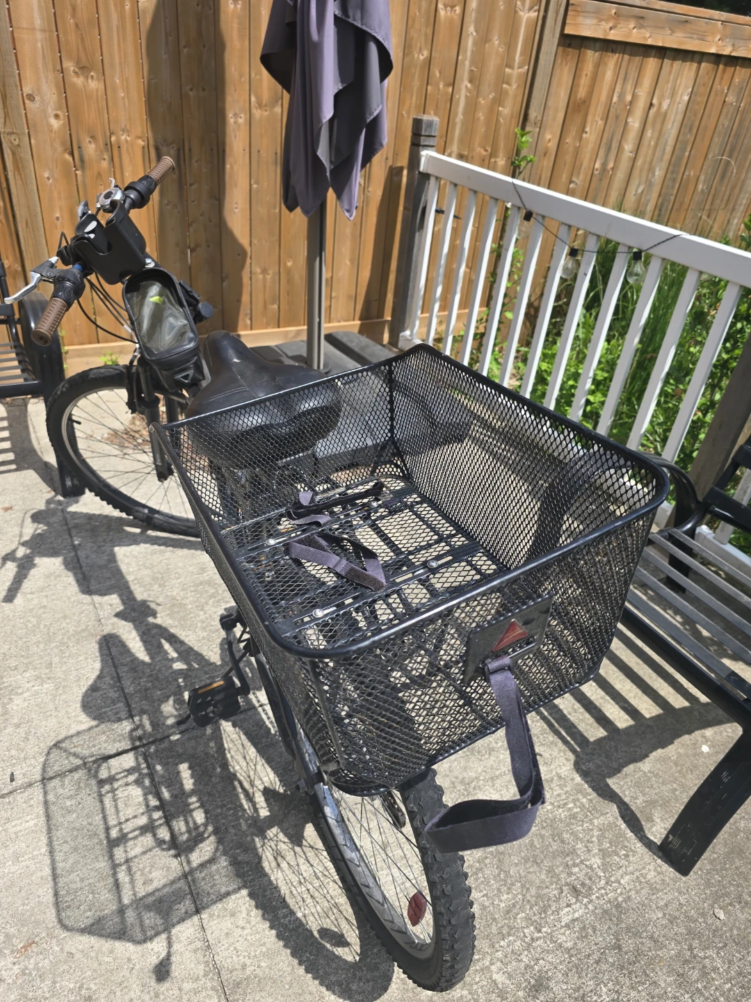 Black Mountain Bike with Front and Rear Baskets
