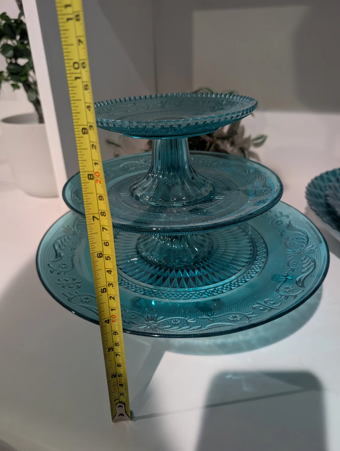 Teal Glass Tiered Cake Stand Set - photo 4