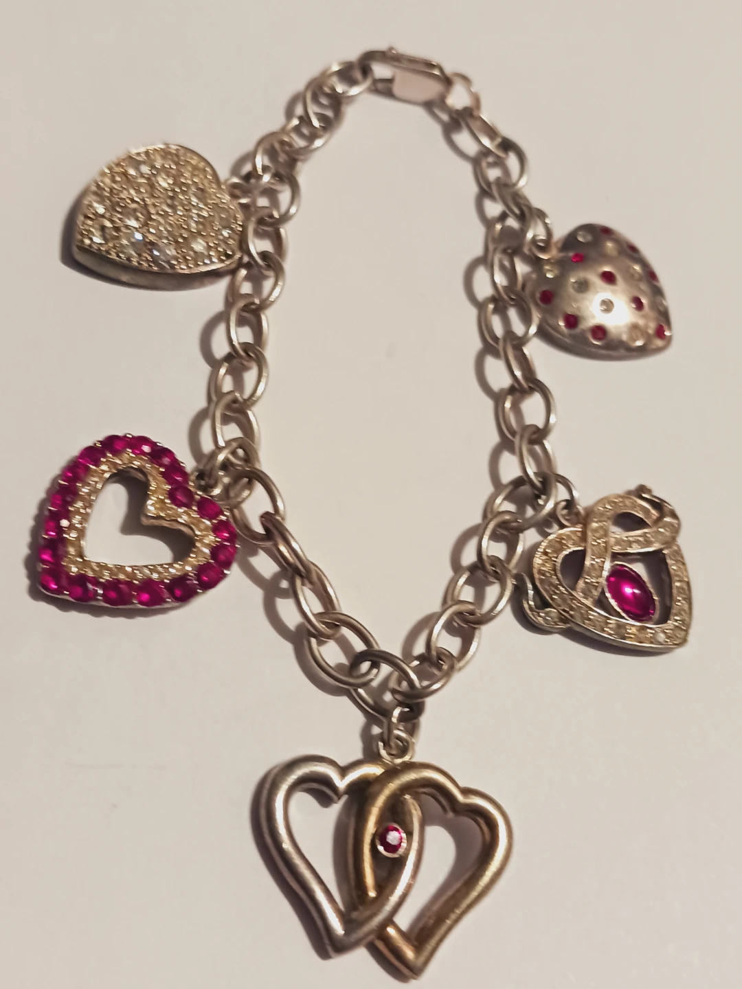 MMA MAd 925 STERLING SILVER 925 FIVE ❤️ CHARMS BRACELET - photo 4