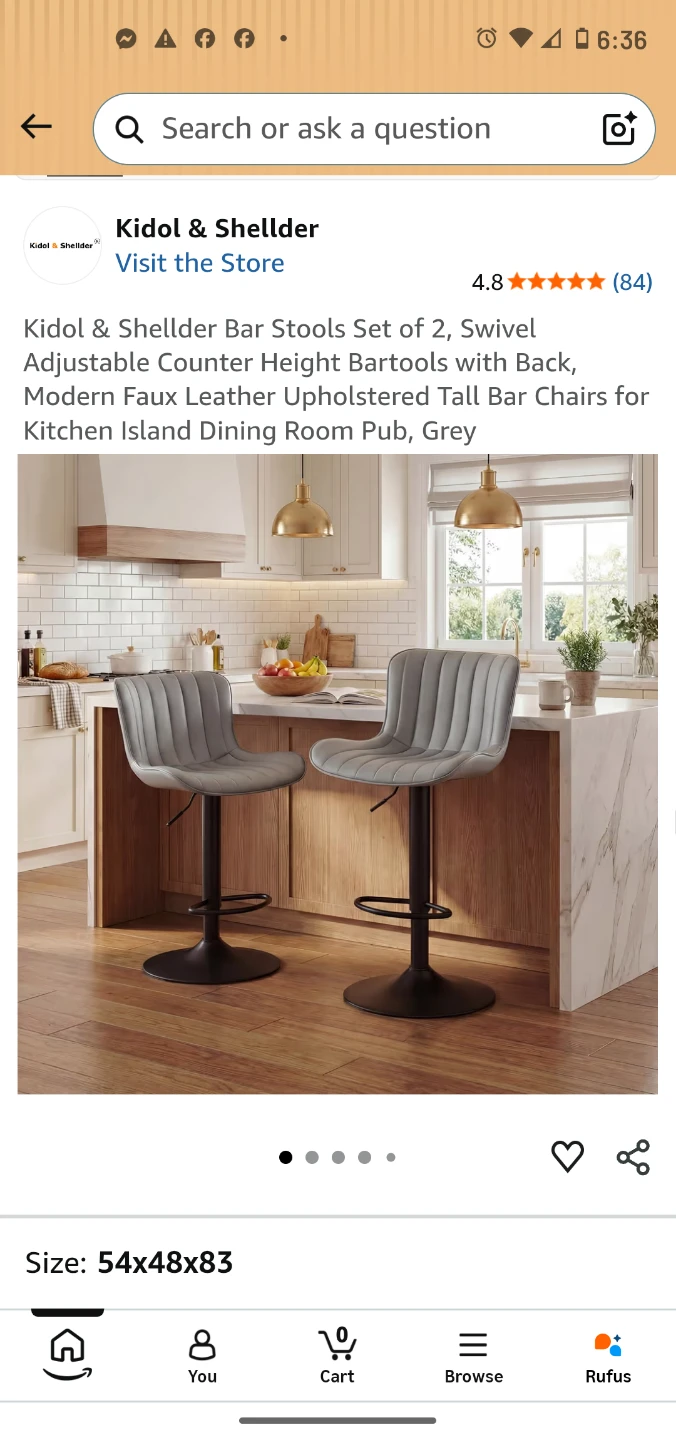 Kidol & Shellder Grey Faux Leather Bar Stools - Set of 2