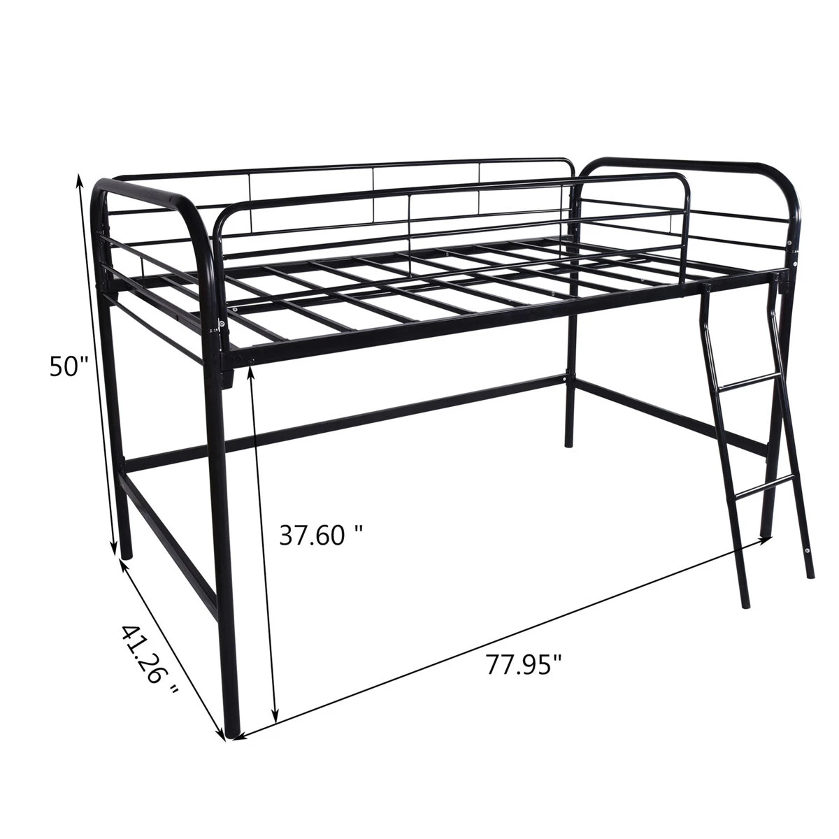 Black Metal Loft Bed with Ladder