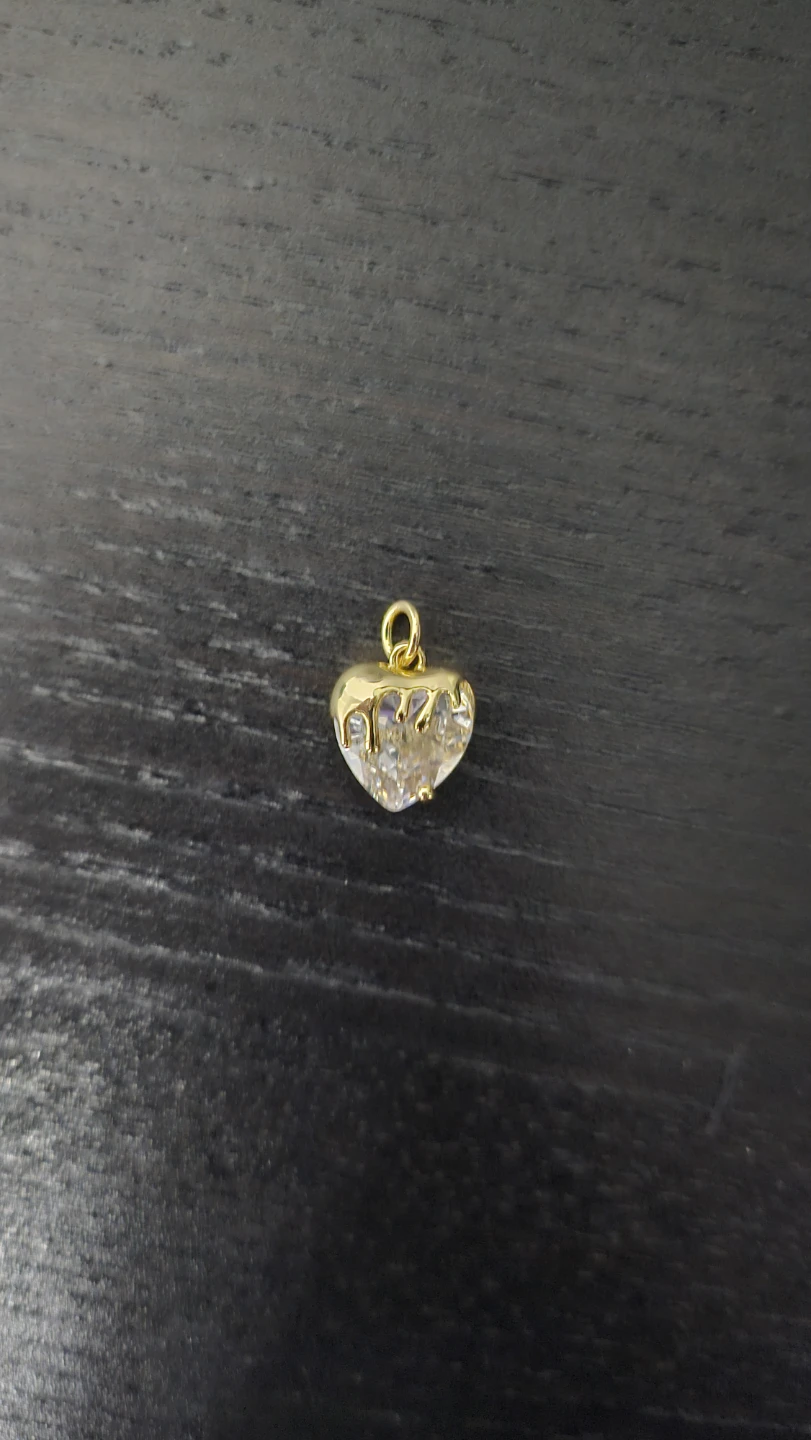 Gold with  Cubic Zirconia Heart Charm