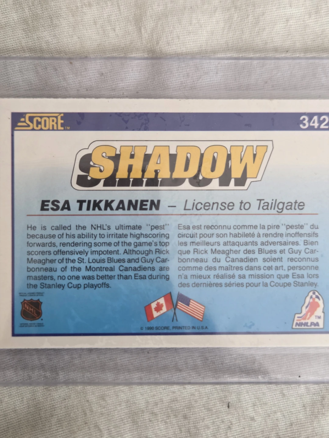 1990 Score Hockey Card - Esa Tikkanen #342 SHADOW - photo 2