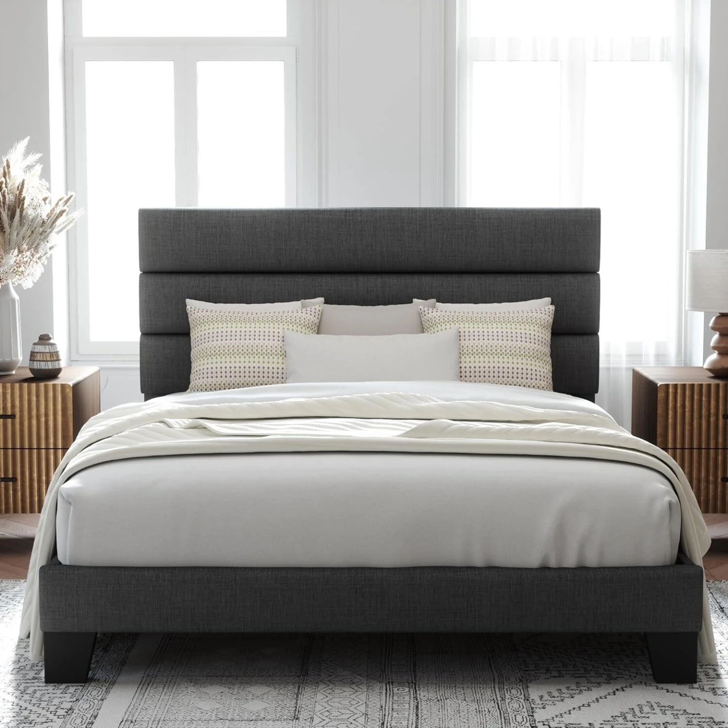 Allewie Queen Grey Upholstered Platform Bed
