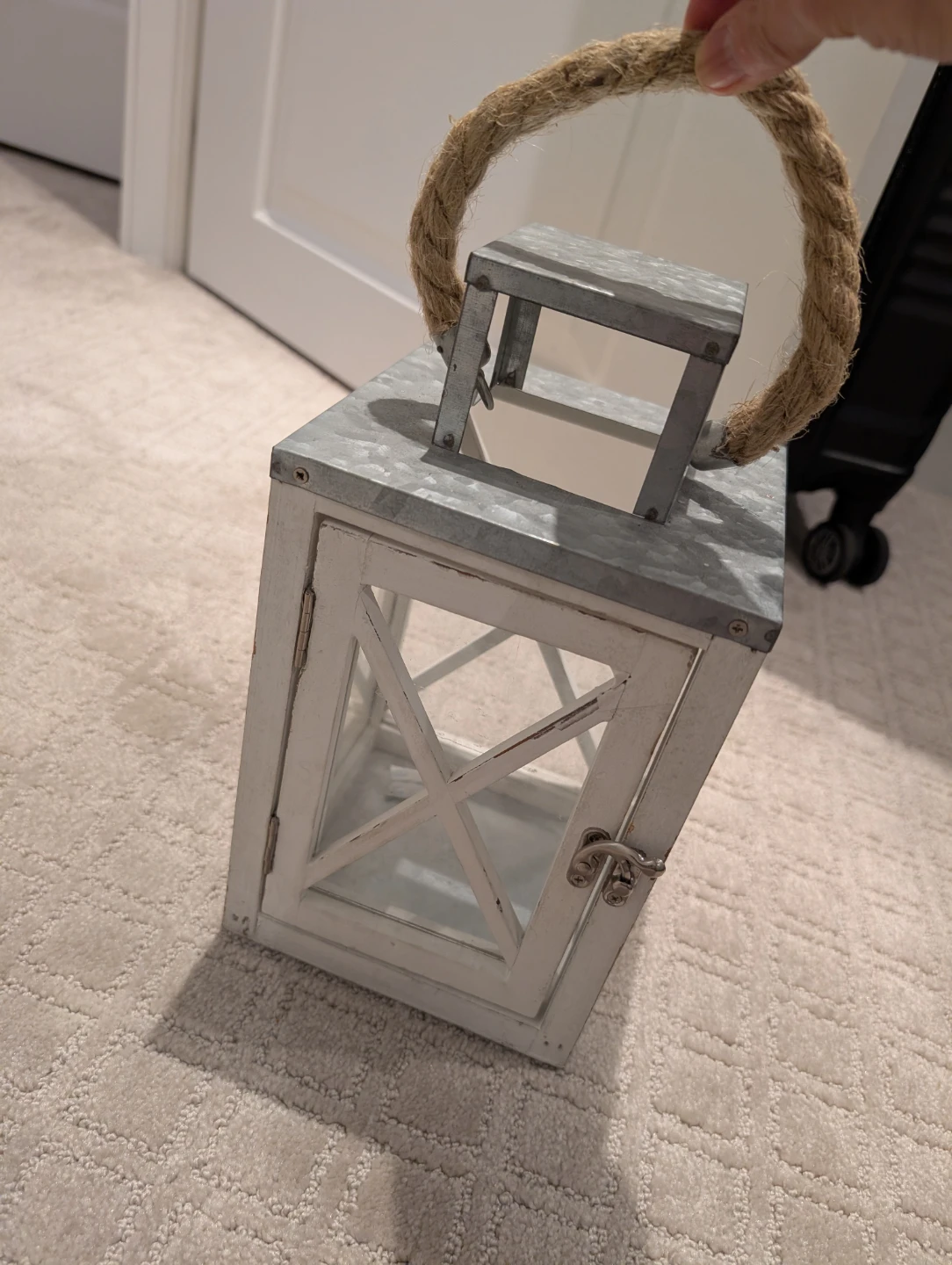 White Wooden Lantern with Rope Handle - photo 2