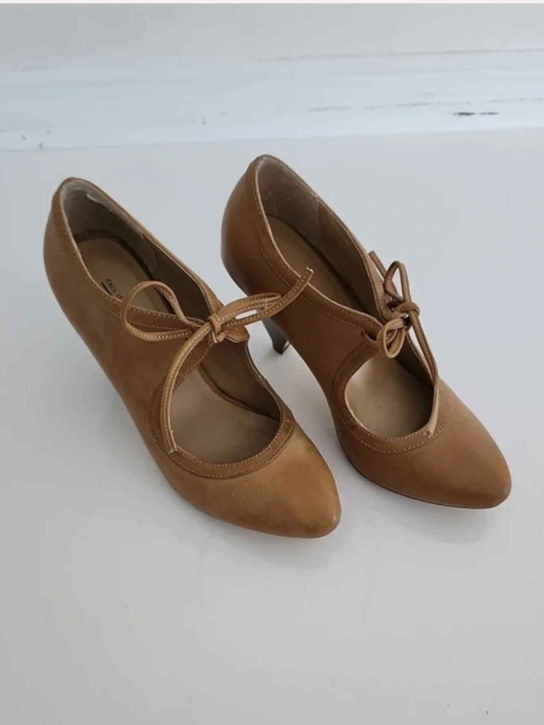 Call It Spring Tan Bow Strap Pointed-Toe Heels