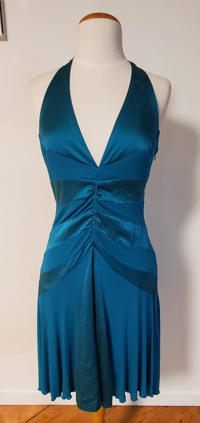 Teal Halter Neck Ruched Maxi Dress