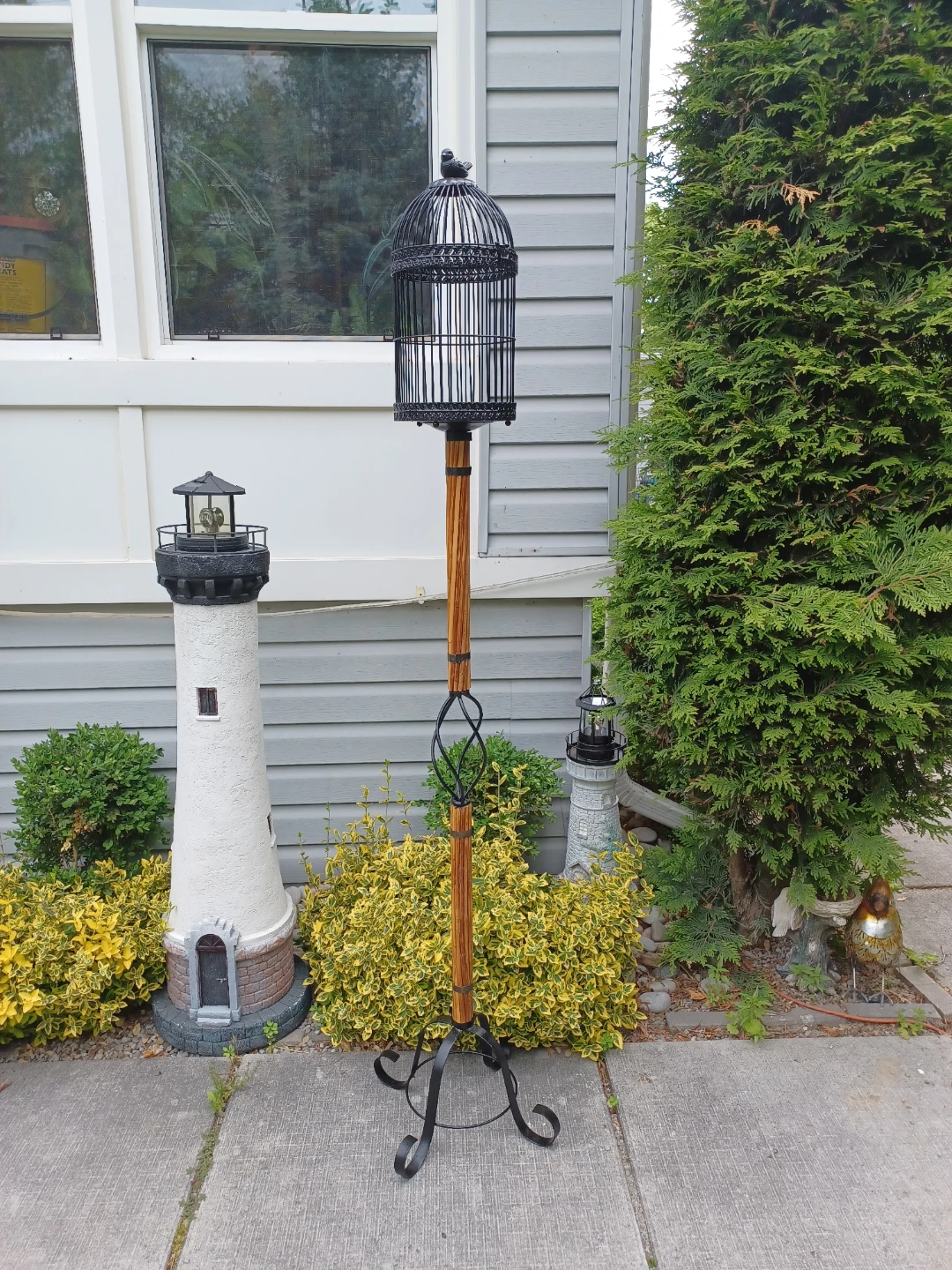 Decorative Bird Cage with Blue Bird on Wrough IronStand - photo 2