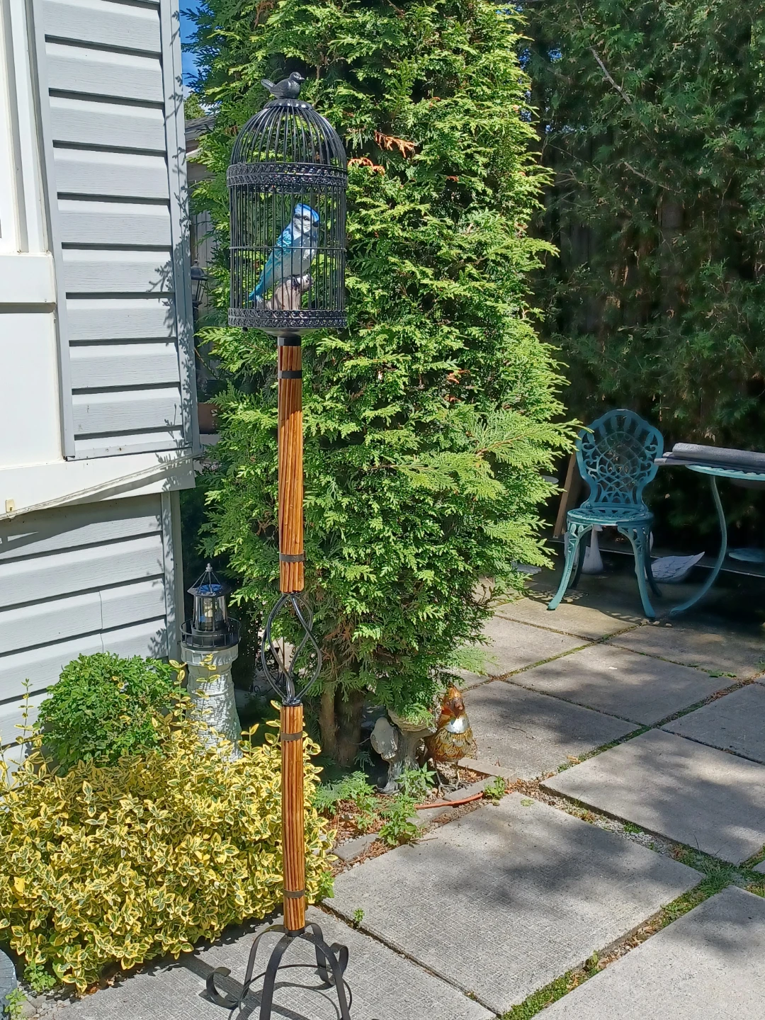Decorative Bird Cage with Blue Bird on Wrough IronStand - photo 5