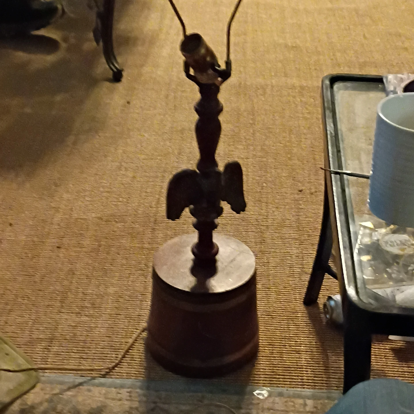 Vintage Wooden Table Lamp with Eagle Accent