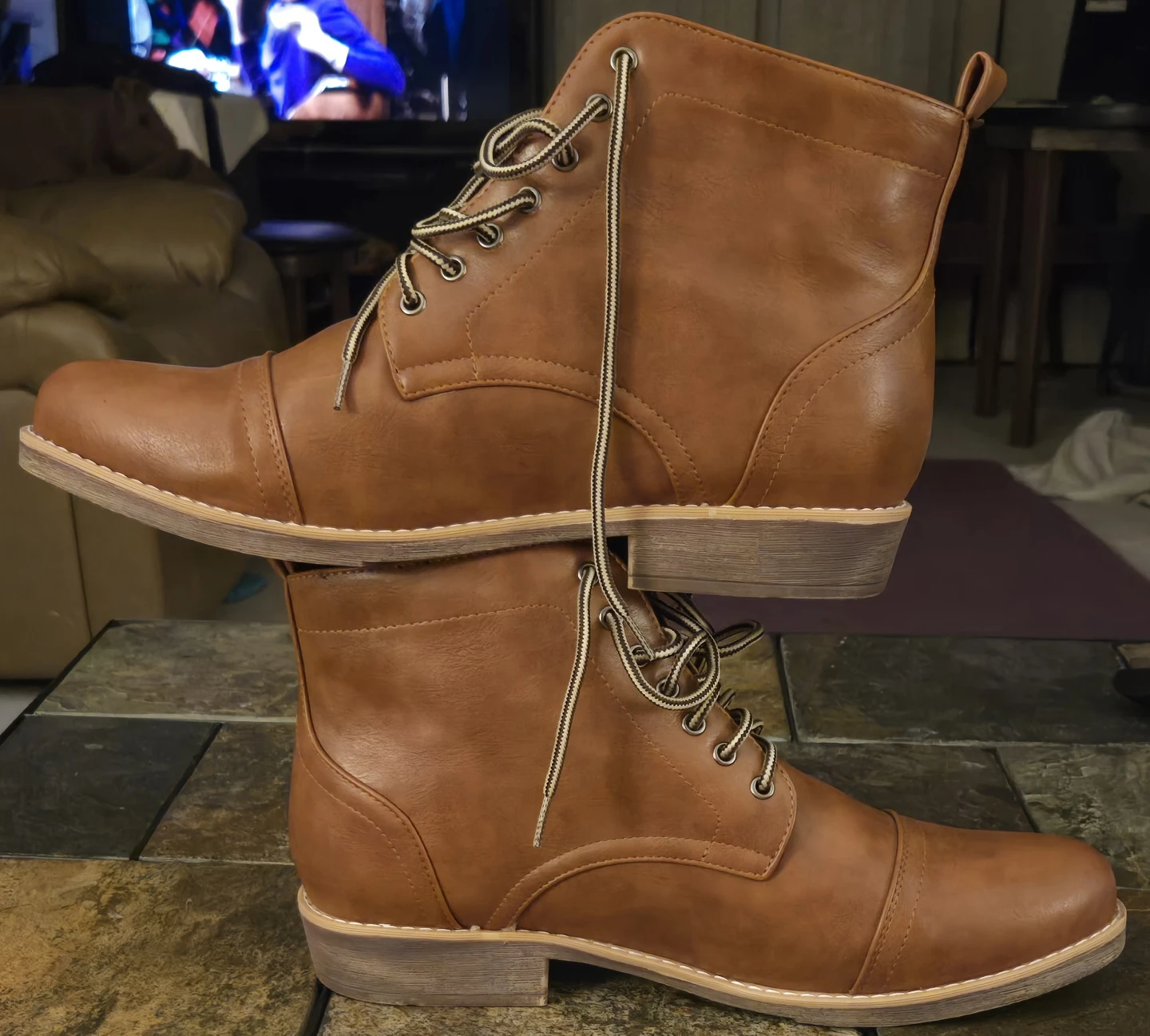 Mens Brown Faux Leather Lace Up Tan Ankle Boots. Size 13. - photo 3