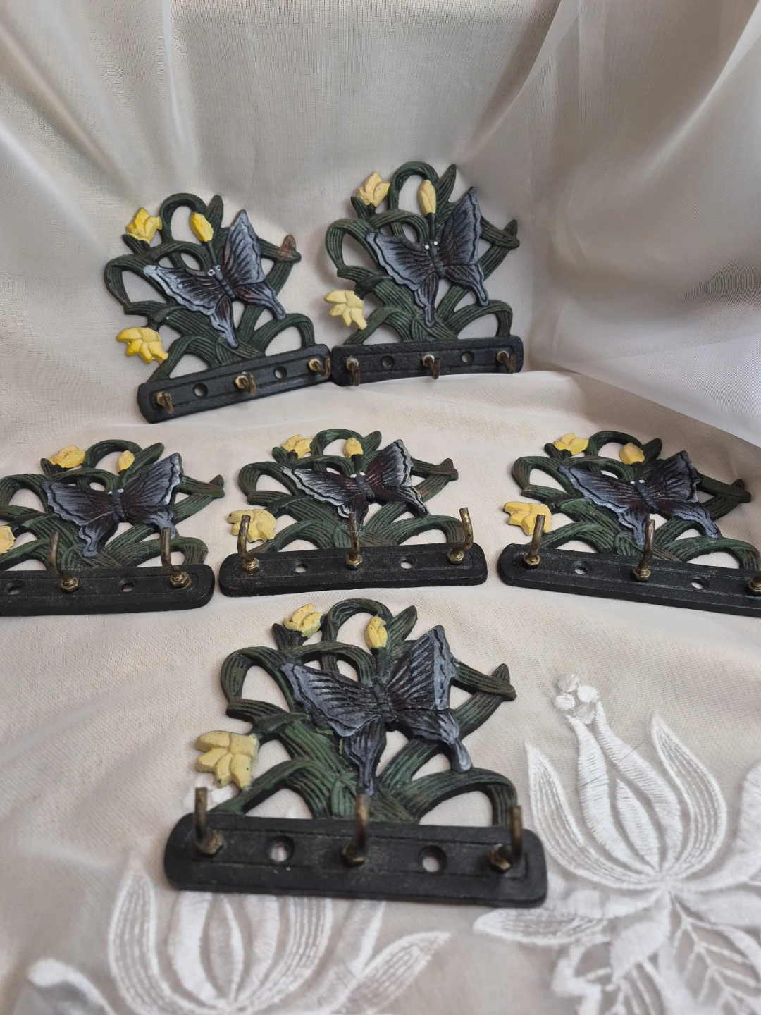 Lot of 6 Metal Cast Iron Wall Hanging Decor With Butterflies