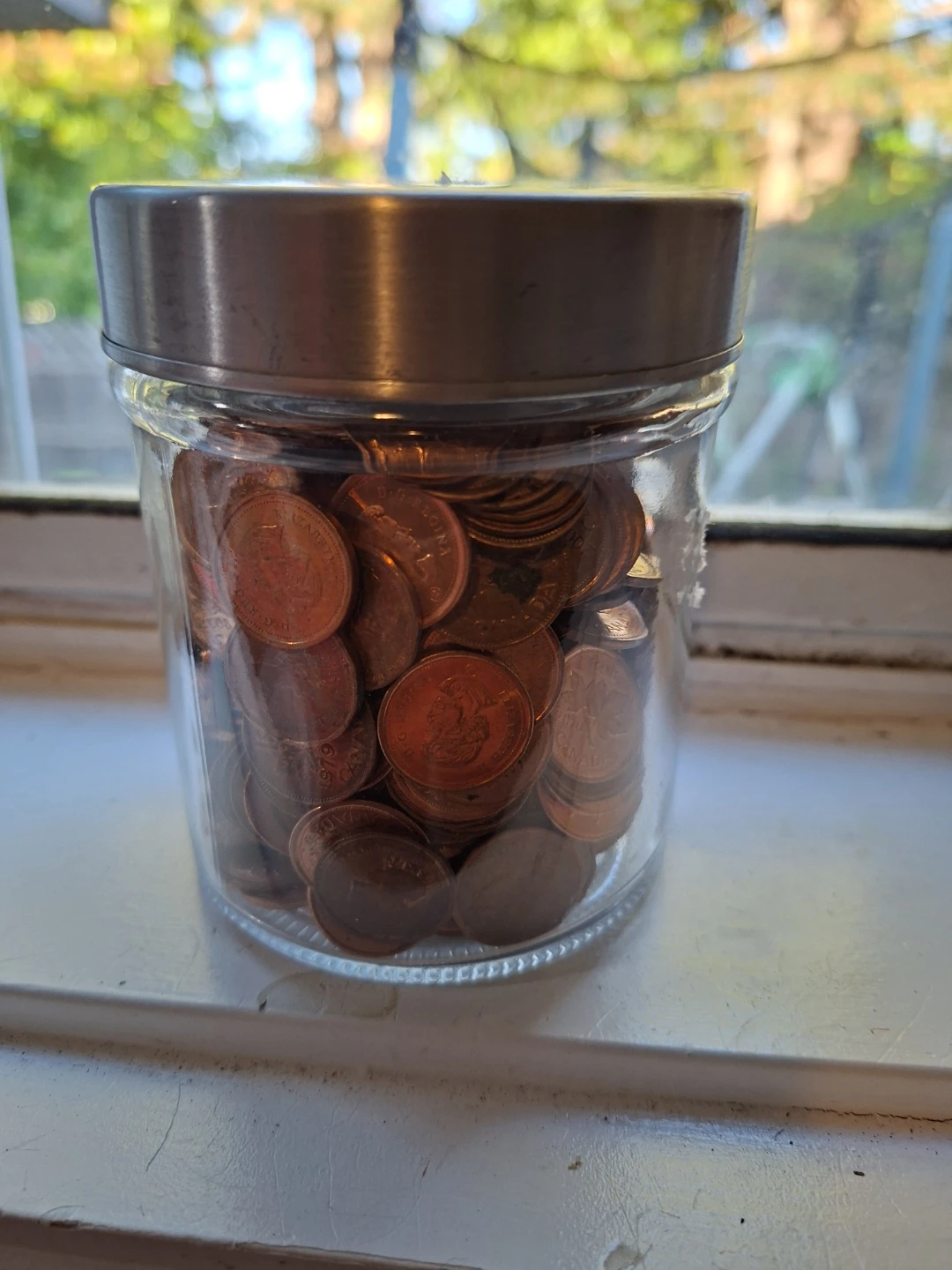 Glass Jar with Metal Lid filled with Pennies - photo 2