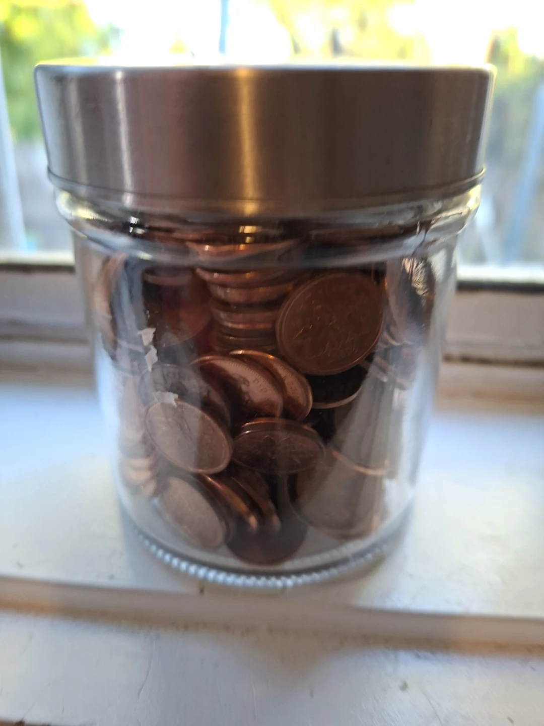 Glass Jar with Metal Lid filled with Pennies - photo 3