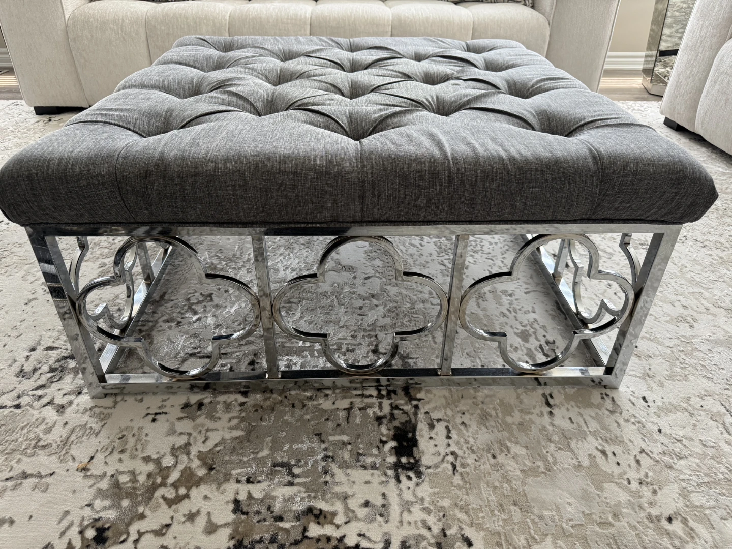 Tufted Ottoman with Mirrored Base - photo 3