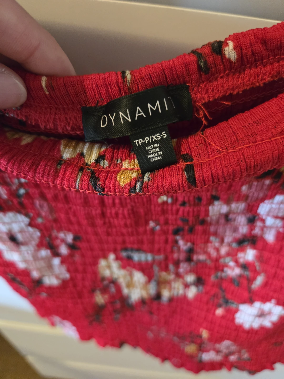 Dynamite Red Floral Smocked Off-the-Shoulder Crop Top - photo 2