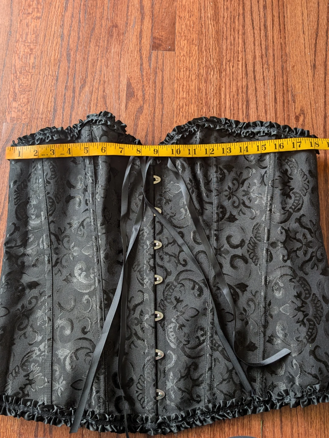 Black Jacquard Corset with Ruffles and Ribbon Ties - photo 5
