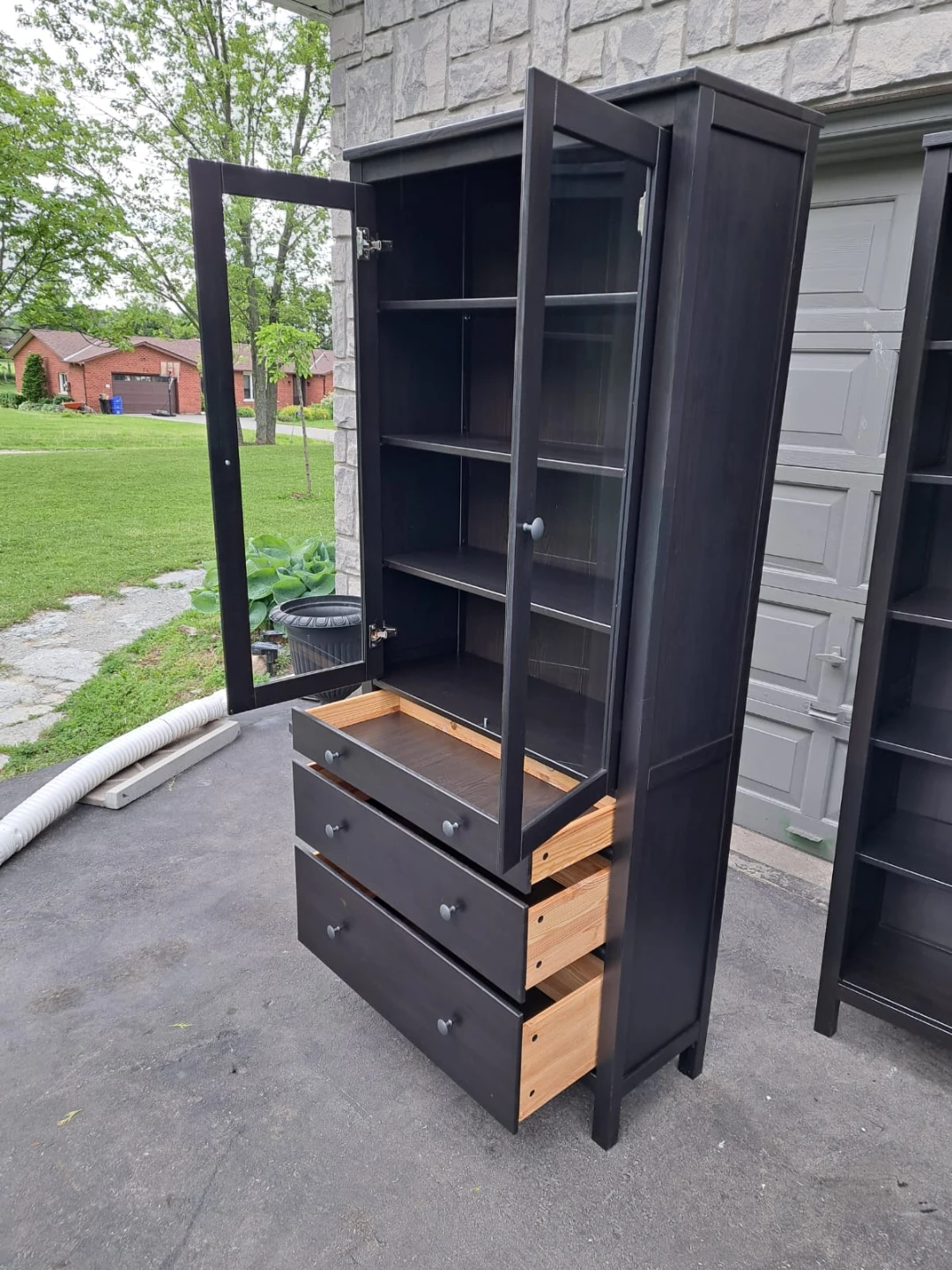 Dark Brown Cabinet with Glass Doors and Drawers - photo 5