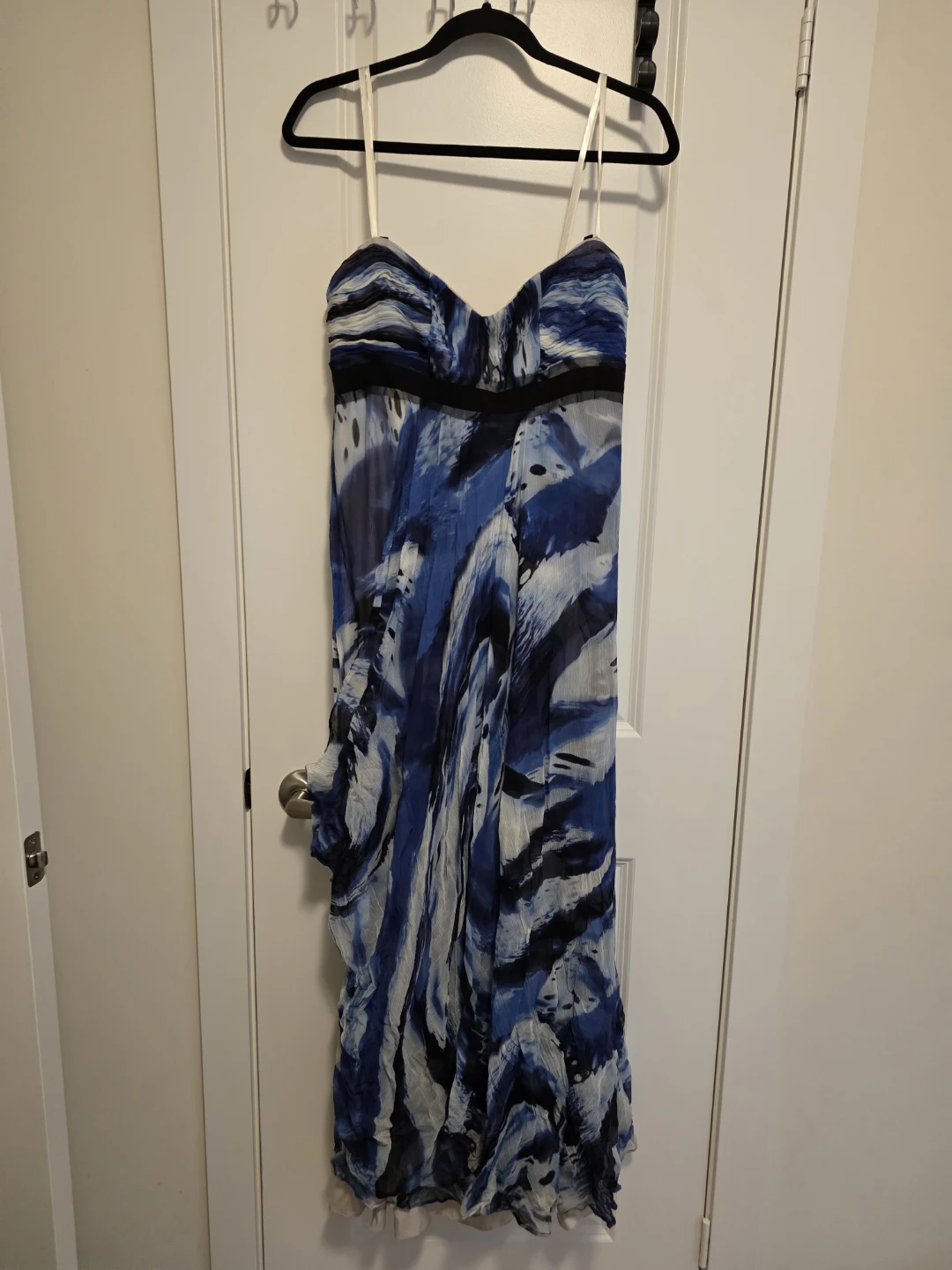 BCBGMaxazria Blue Abstract Print Maxi Dress Size 12