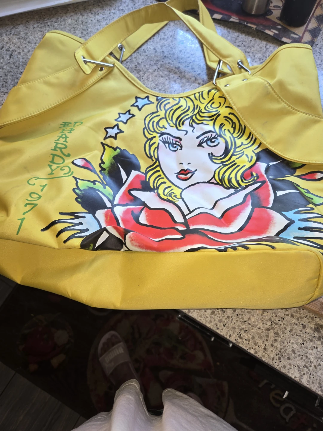 Ed Hardy Yellow Tote Bag with Graphic Print - photo 3